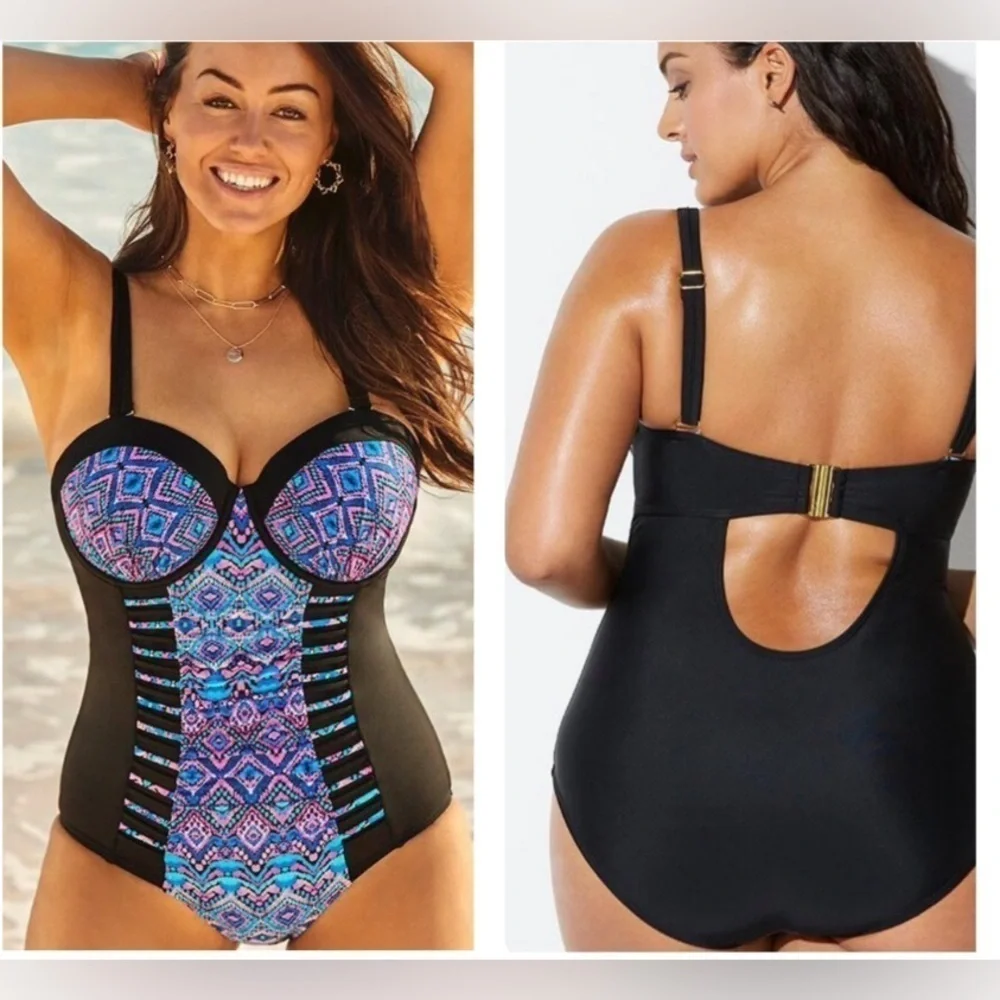NWT 26 SWIMSUITS FOR ALL Ruched underwire plus size womans one piece swimsuit